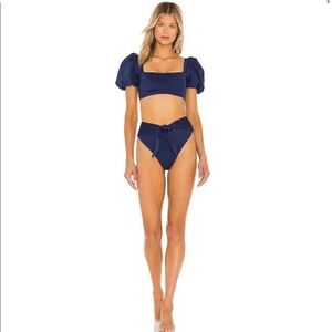 AGUA BENDITA NWT Calista Proa Top & Isabella Bottoms Bikini Swimsuit Set M Navy